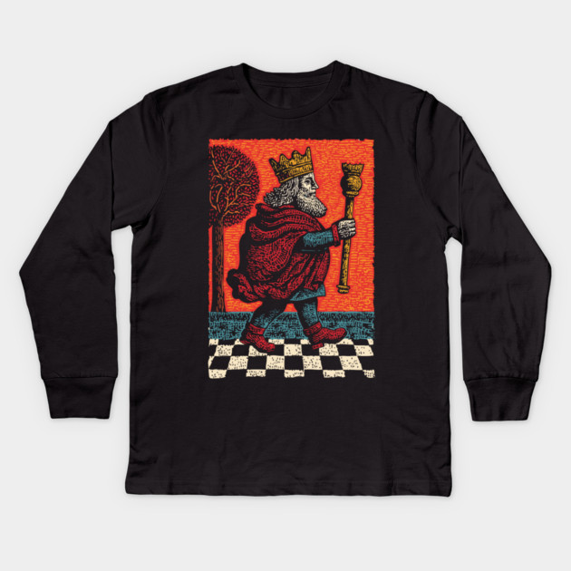 Surreal Chess King Walking with Anxious Expression Kids Long Sleeve T-Shirt by TuncGK