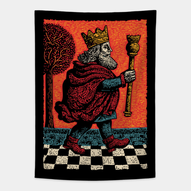 Surreal Chess King Walking with Anxious Expression Tapestry by TuncGK