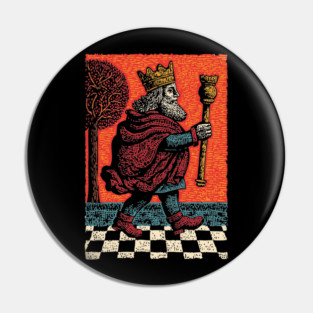 Surreal Chess King Walking with Anxious Expression Pin