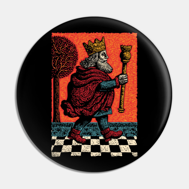 Surreal Chess King Walking with Anxious Expression Pin by TuncGK