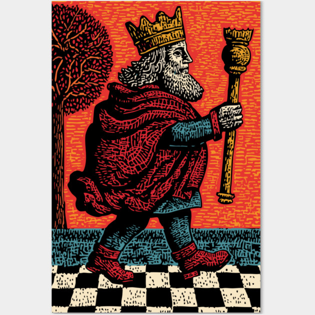 Surreal Chess King Walking with Anxious Expression Wall Art by TuncGK