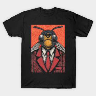 Humorous Fly-Headed Office Worker Surreal Art Design T-Shirt