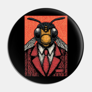 Humorous Fly-Headed Office Worker Surreal Art Design Pin