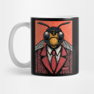 Humorous Fly-Headed Office Worker Surreal Art Design Mug