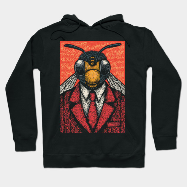 Humorous Fly-Headed Office Worker Surreal Art Design Hoodie by TuncGK