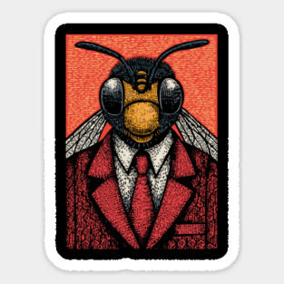 Humorous Fly-Headed Office Worker Surreal Art Design Magnet