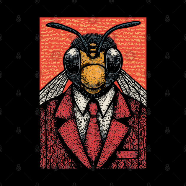 Humorous Fly-Headed Office Worker Surreal Art Design by TuncGK