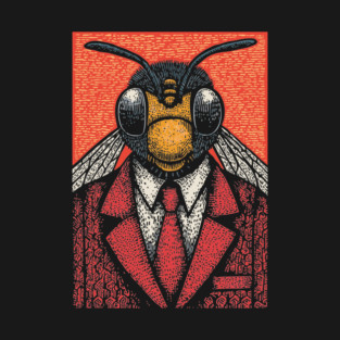 Humorous Fly-Headed Office Worker Surreal Art Design T-Shirt