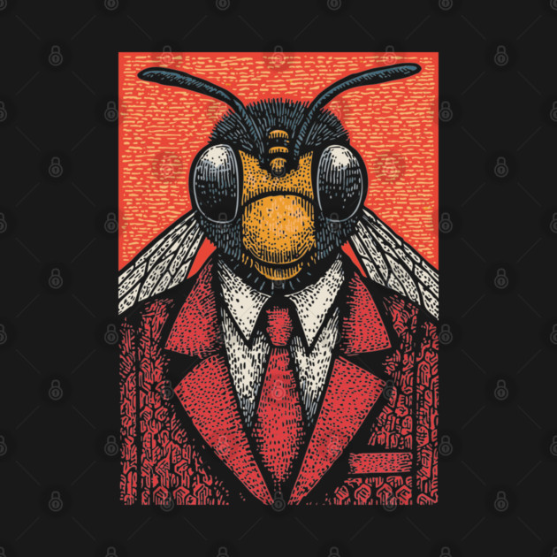 Humorous Fly-Headed Office Worker Surreal Art Design by TuncGK