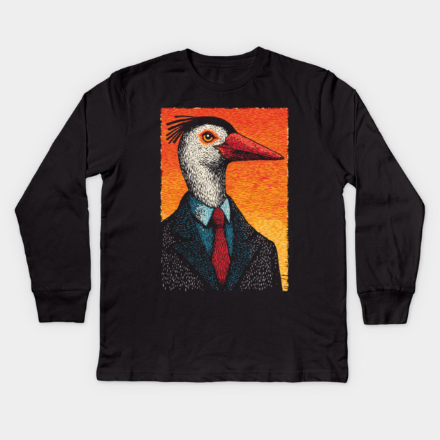 Surreal Heron-Headed Businessman in Suit Kids Long Sleeve T-Shirt by TuncGK