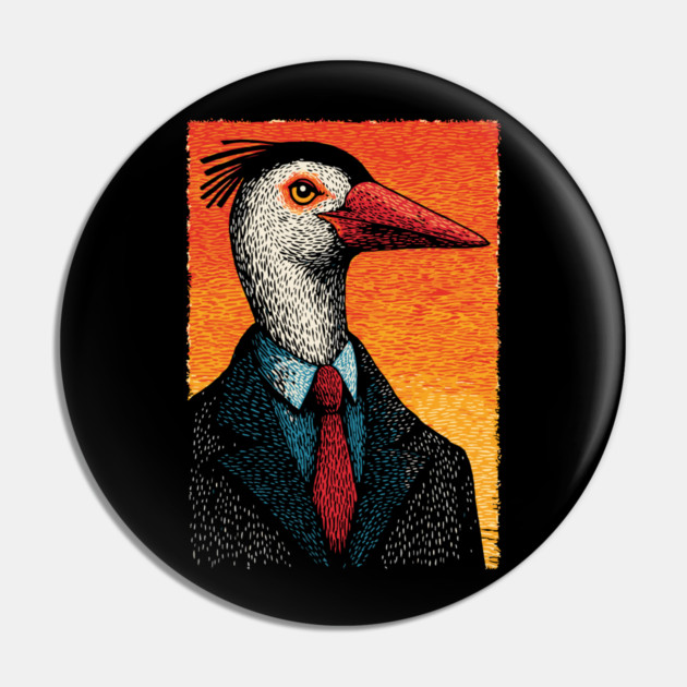 Surreal Heron-Headed Businessman in Suit Pin by TuncGK