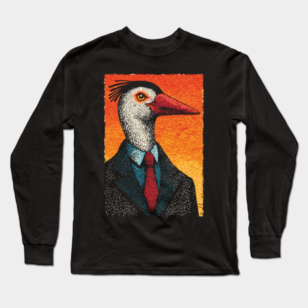 Surreal Heron-Headed Businessman in Suit Long Sleeve T-Shirt by TuncGK