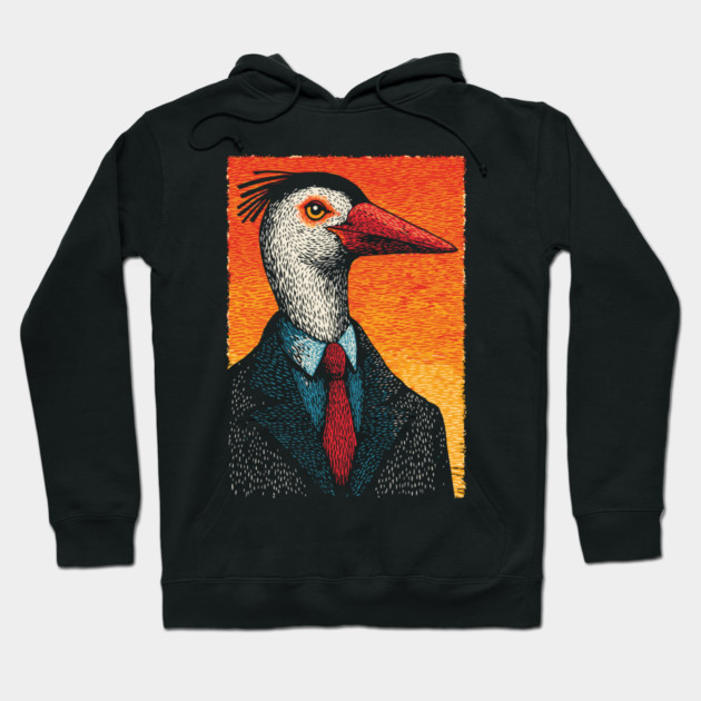 Surreal Heron-Headed Businessman in Suit Hoodie by TuncGK