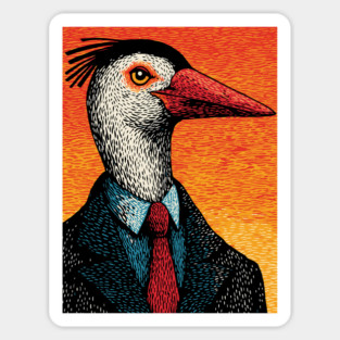 Surreal Heron-Headed Businessman in Suit Magnet