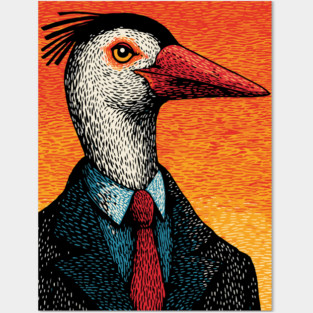 Surreal Heron-Headed Businessman in Suit Posters and Art