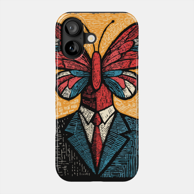 Vibrant Butterfly-Headed Businessman Surreal Art Phone Case by TuncGK