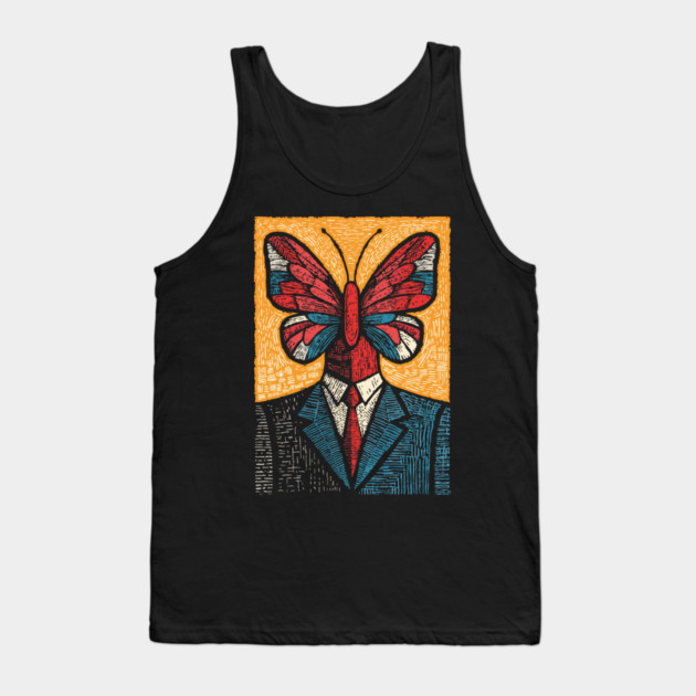 Vibrant Butterfly-Headed Businessman Surreal Art Tank Top by TuncGK