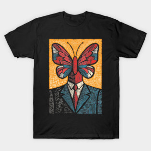 Vibrant Butterfly-Headed Businessman Surreal Art T-Shirt