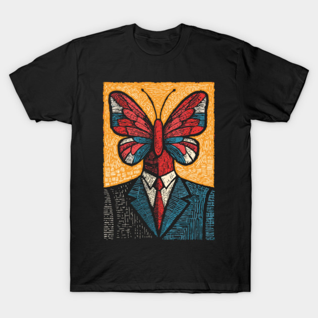 Vibrant Butterfly-Headed Businessman Surreal Art T-Shirt by TuncGK