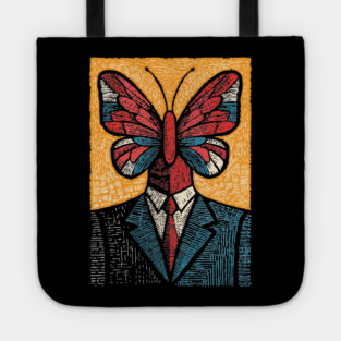 Vibrant Butterfly-Headed Businessman Surreal Art Tote