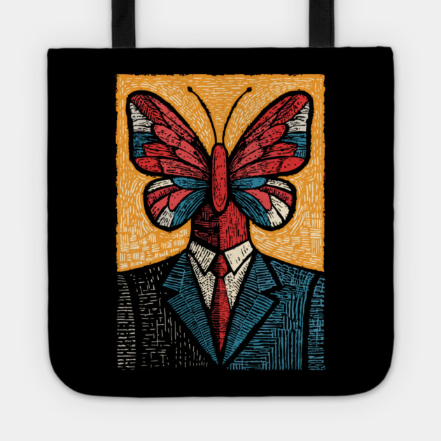 Vibrant Butterfly-Headed Businessman Surreal Art Tote by TuncGK