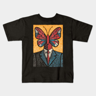 Vibrant Butterfly-Headed Businessman Surreal Art Kids T-Shirt