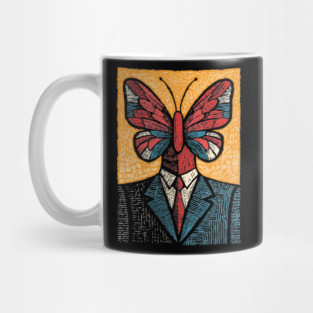 Vibrant Butterfly-Headed Businessman Surreal Art Mug