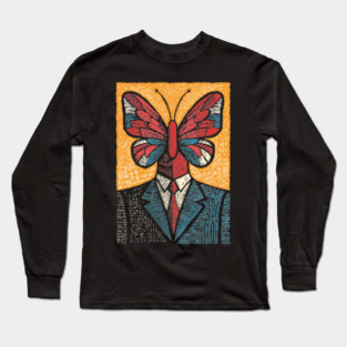 Vibrant Butterfly-Headed Businessman Surreal Art Long Sleeve T-Shirt