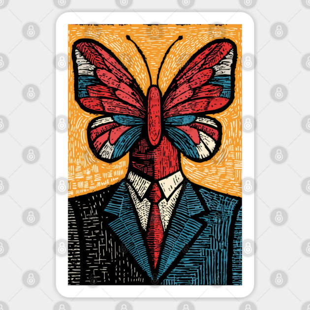 Vibrant Butterfly-Headed Businessman Surreal Art Sticker by TuncGK