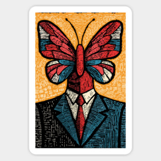 Vibrant Butterfly-Headed Businessman Surreal Art Magnet