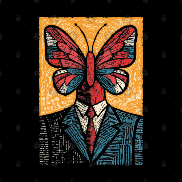 Vibrant Butterfly-Headed Businessman Surreal Art by TuncGK