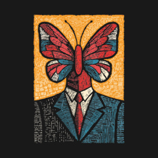 Vibrant Butterfly-Headed Businessman Surreal Art T-Shirt