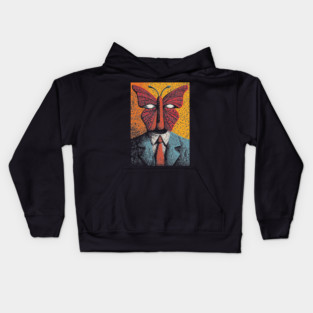 Creepy Butterfly-Headed Businessman Surreal Dark Art Kids Hoodie