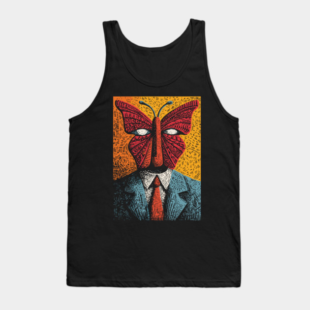Creepy Butterfly-Headed Businessman Surreal Dark Art Tank Top by TuncGK
