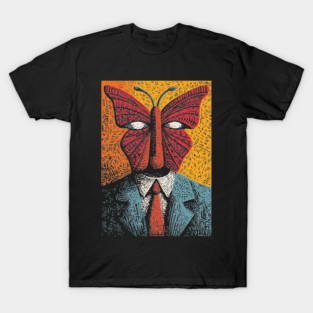 Creepy Butterfly-Headed Businessman Surreal Dark Art T-Shirt