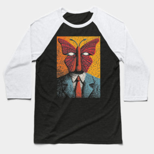 Creepy Butterfly-Headed Businessman Surreal Dark Art Baseball T-Shirt