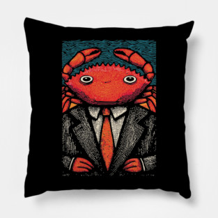 Quirky Crab-Headed Businessman in Suit Art Design Pillow