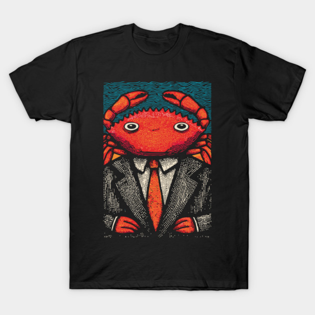 Quirky Crab-Headed Businessman in Suit Art Design T-Shirt by TuncGK