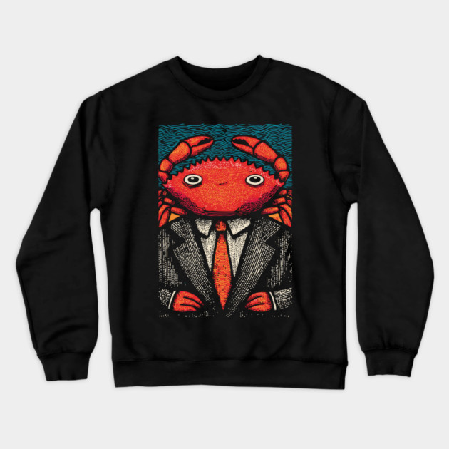 Quirky Crab-Headed Businessman in Suit Art Design Crewneck Sweatshirt by TuncGK