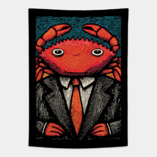 Quirky Crab-Headed Businessman in Suit Art Design Tapestry