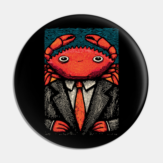 Quirky Crab-Headed Businessman in Suit Art Design Pin by TuncGK
