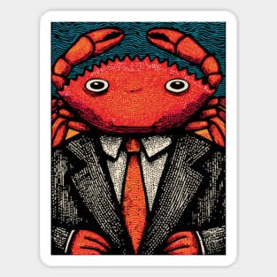 Quirky Crab-Headed Businessman in Suit Art Design Magnet