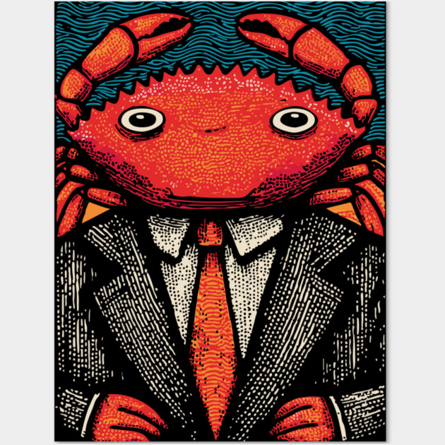 Quirky Crab-Headed Businessman in Suit Art Design Wall Art by TuncGK