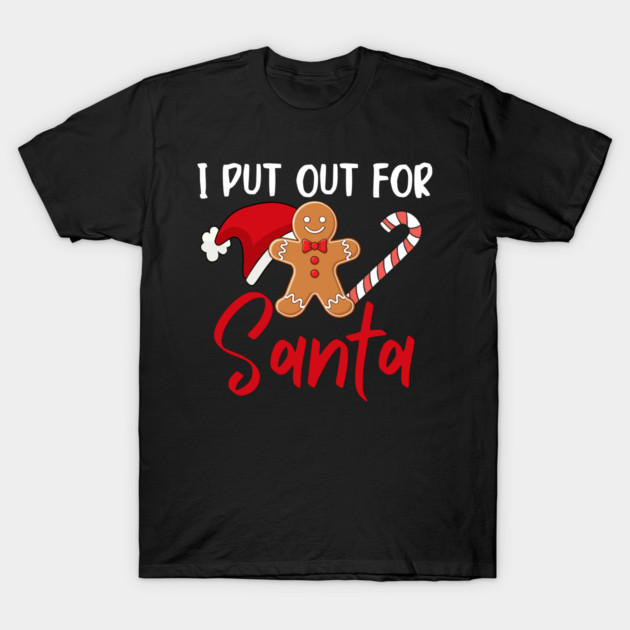 Funny Gingerbread Man With Santa Hat And Candy Cane Christmas Humor T-Shirt by Creatifly Graphic Tees