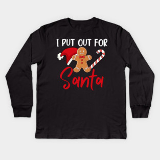 Funny Gingerbread Man With Santa Hat And Candy Cane Christmas Humor Kids Long Sleeve T-Shirt