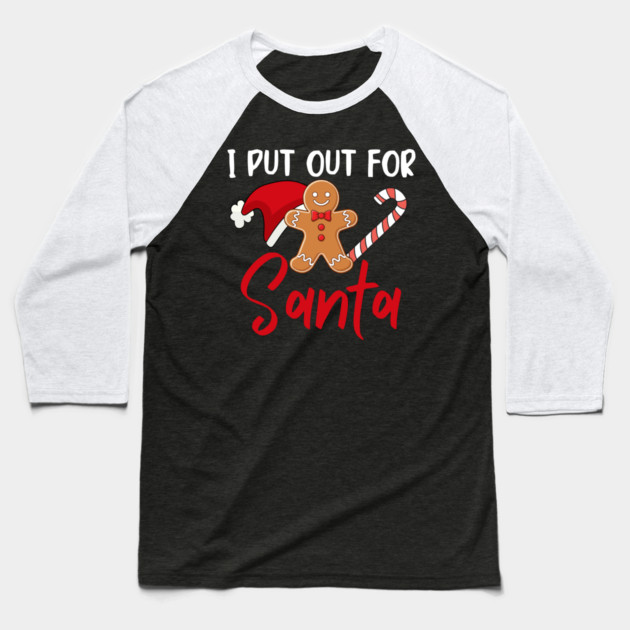 Funny Gingerbread Man With Santa Hat And Candy Cane Christmas Humor Baseball T-Shirt by Creatifly Graphic Tees