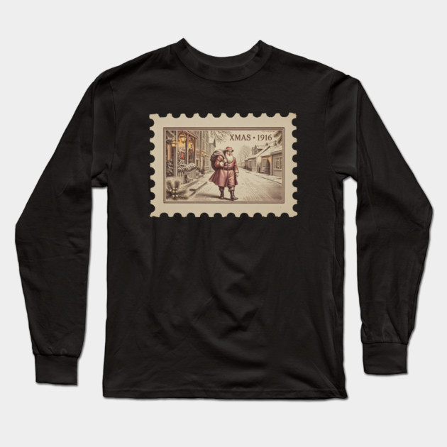 Classic-Christmas-Stamp Long Sleeve T-Shirt by JessArty