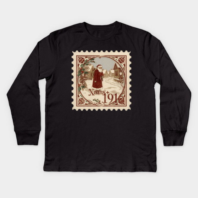 Classic-Christmas-Stamp Kids Long Sleeve T-Shirt by JessArty