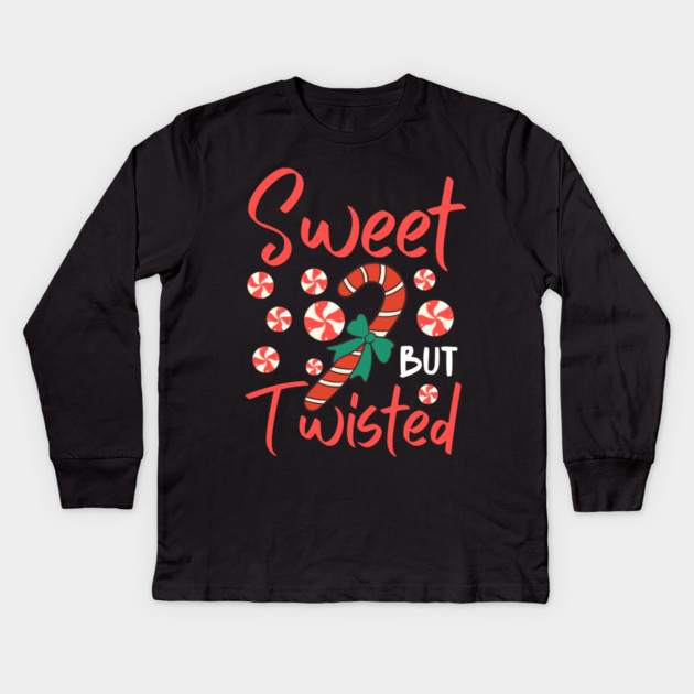Sweet But Twisted Candy Cane Christmas Aesthetic Kids Long Sleeve T-Shirt by Creatifly Graphic Tees