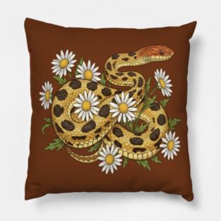 Fox Snake with Wild Daisies Illustration Pillow